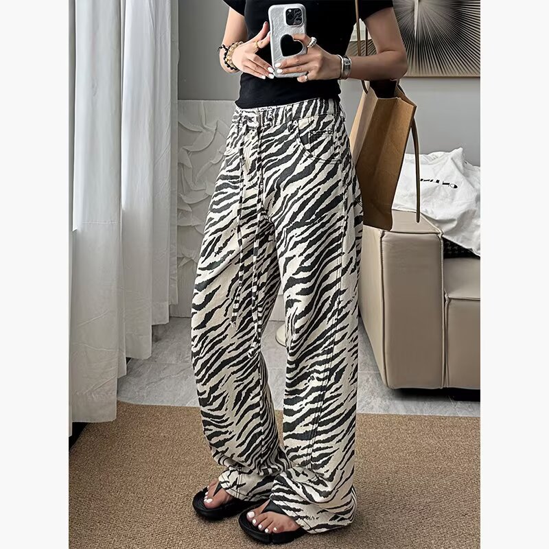 Jeans - Zebra Pattern Women Jeans Vintage Straight