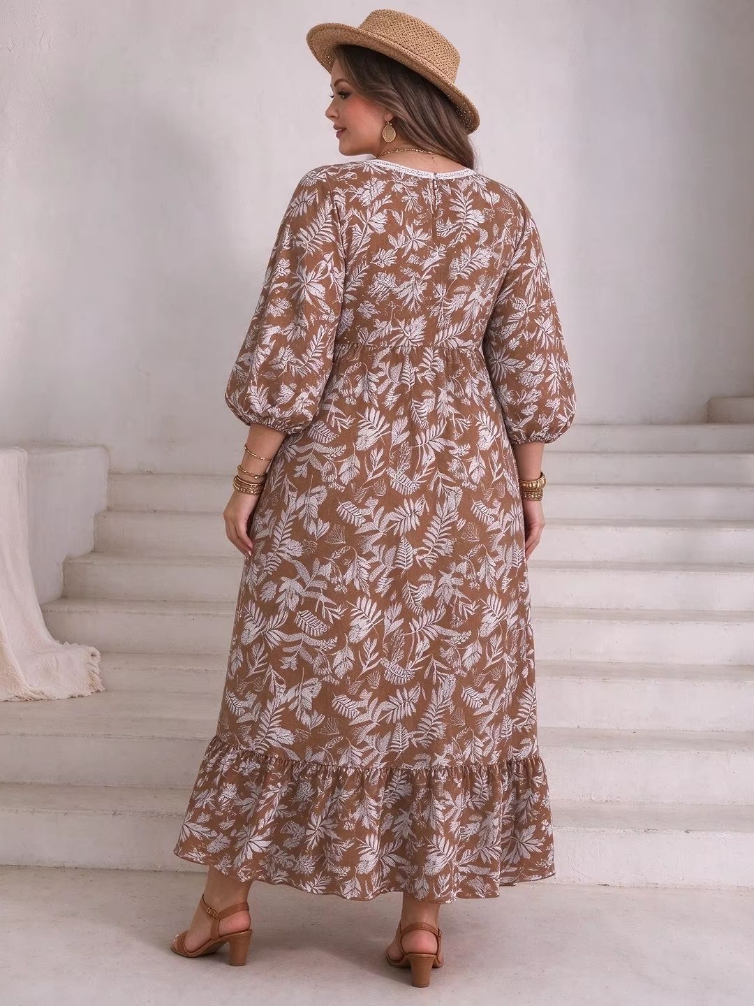 Plus Size Women Leaf Floral Ma - Boho Summer Beach Maxi Dress ulasan dan harga