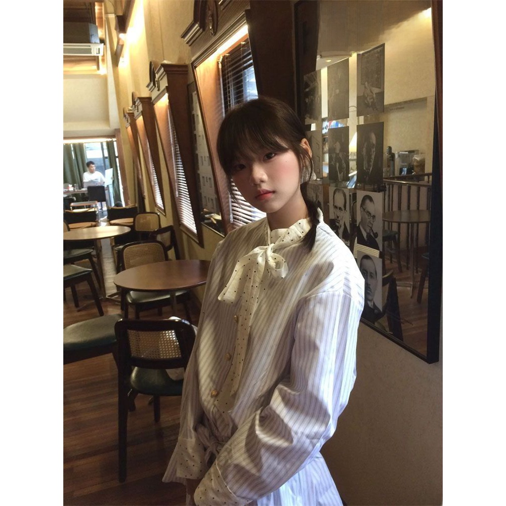 Korean Sweet School Style Stri - Korean Style A Line Shirt Dress ulasan dan harga
