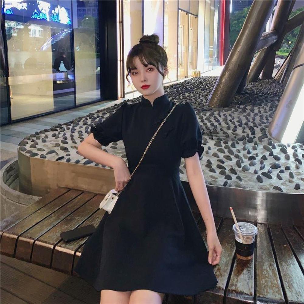 Modified Cheongsam Dress Women - French Vintage Floral Midi Dress ulasan dan harga