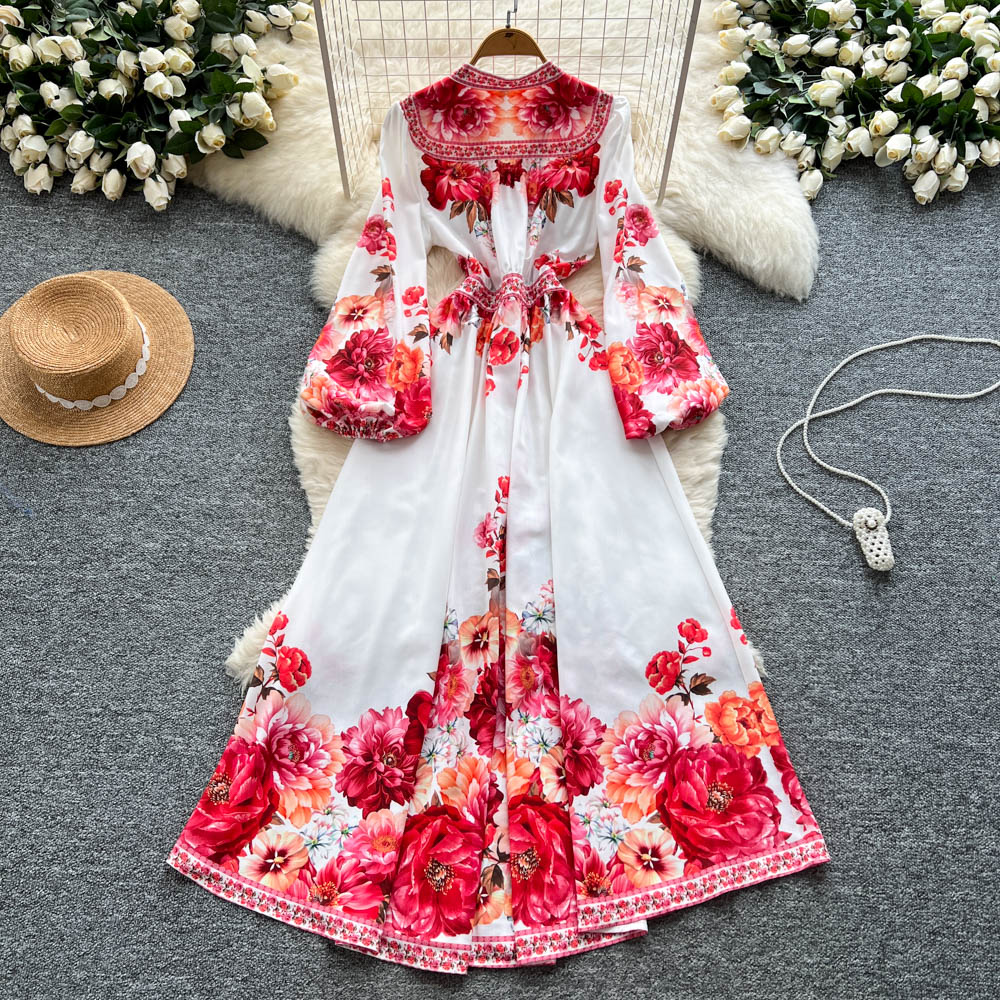 French Elegant Vintage Palace  - French Vintage Floral Midi Dress ulasan dan harga