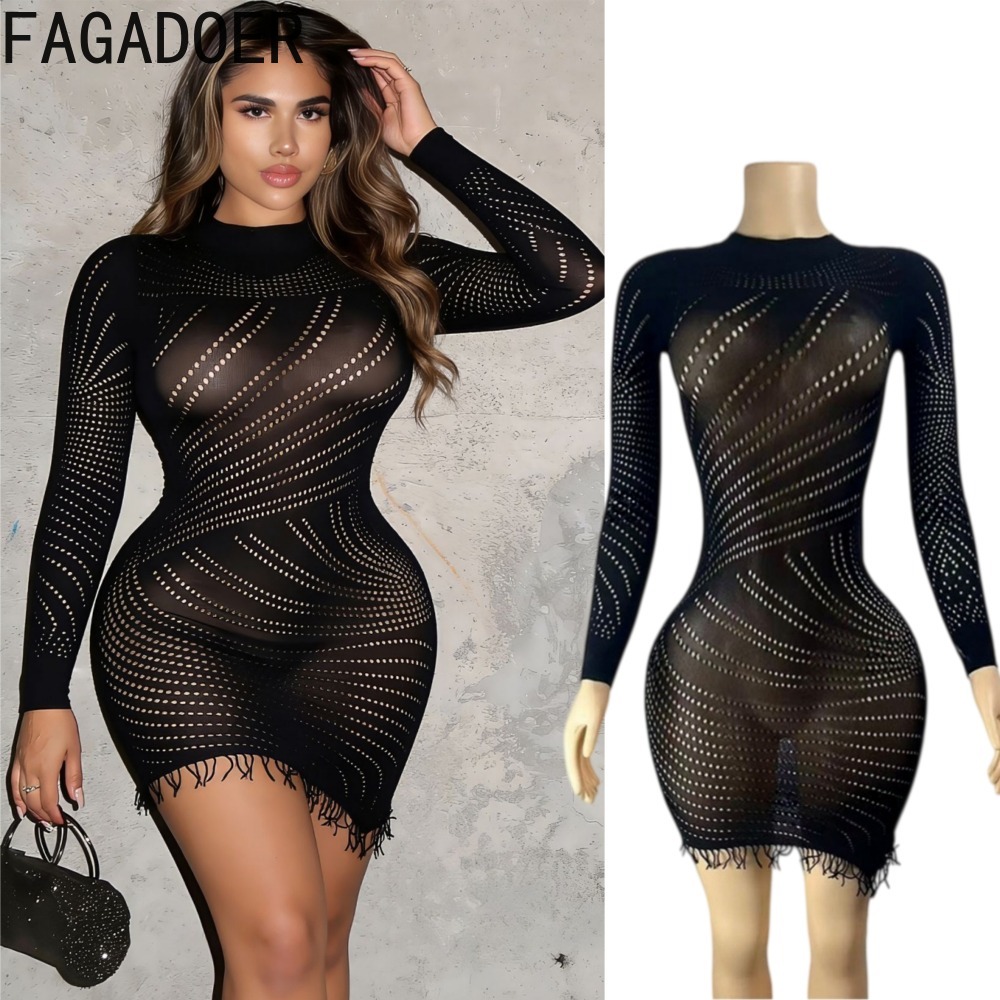 FAGADOER Womens Sexy Bodycon M - Sexy Mesh Sheer Bodycon Dress ulasan dan harga