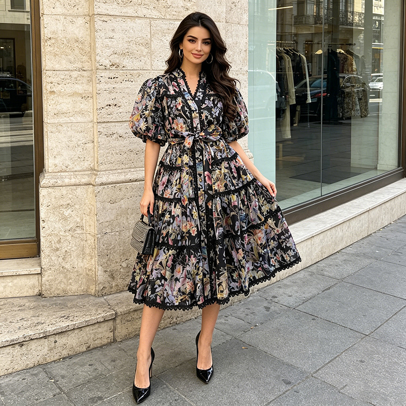 ZAMOR French Vintage Floral Te - French Vintage Floral Midi Dress ulasan dan harga