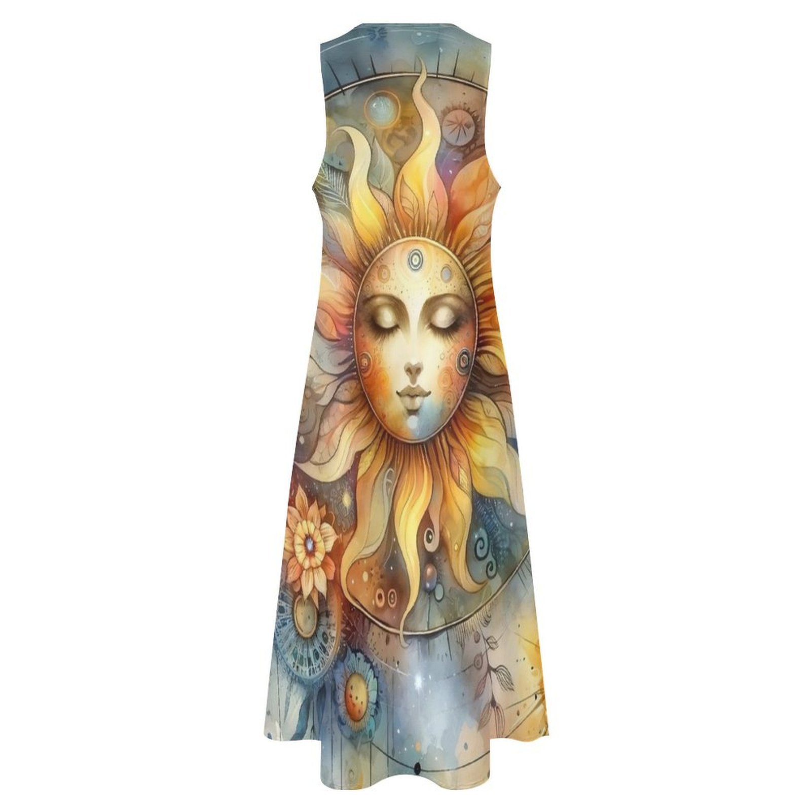 Watercolor Mystic Sun Print Dr - Boho Summer Beach Maxi Dress ulasan dan harga