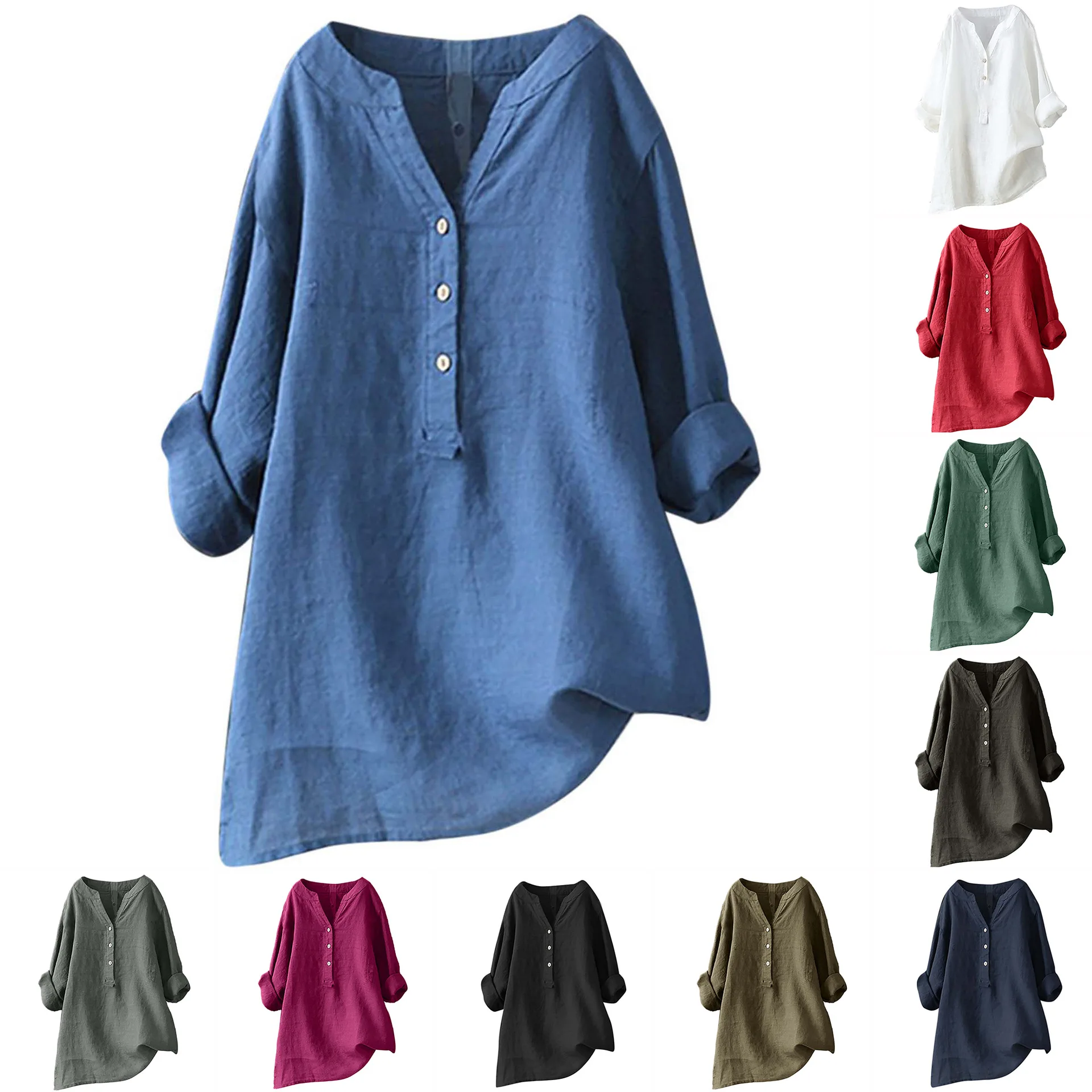 Unisex Women Men Cotton Linen  - Casual Loose Linen Shirt Dress ulasan dan harga