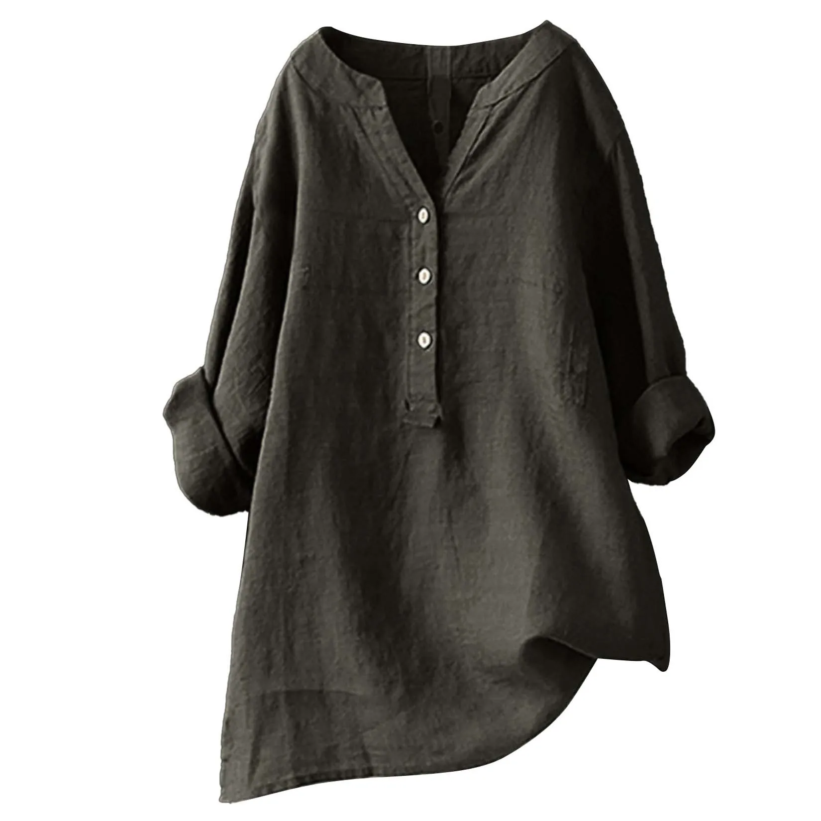 Unisex Women Men Cotton Linen  - Casual Loose Linen Shirt Dress ulasan dan harga