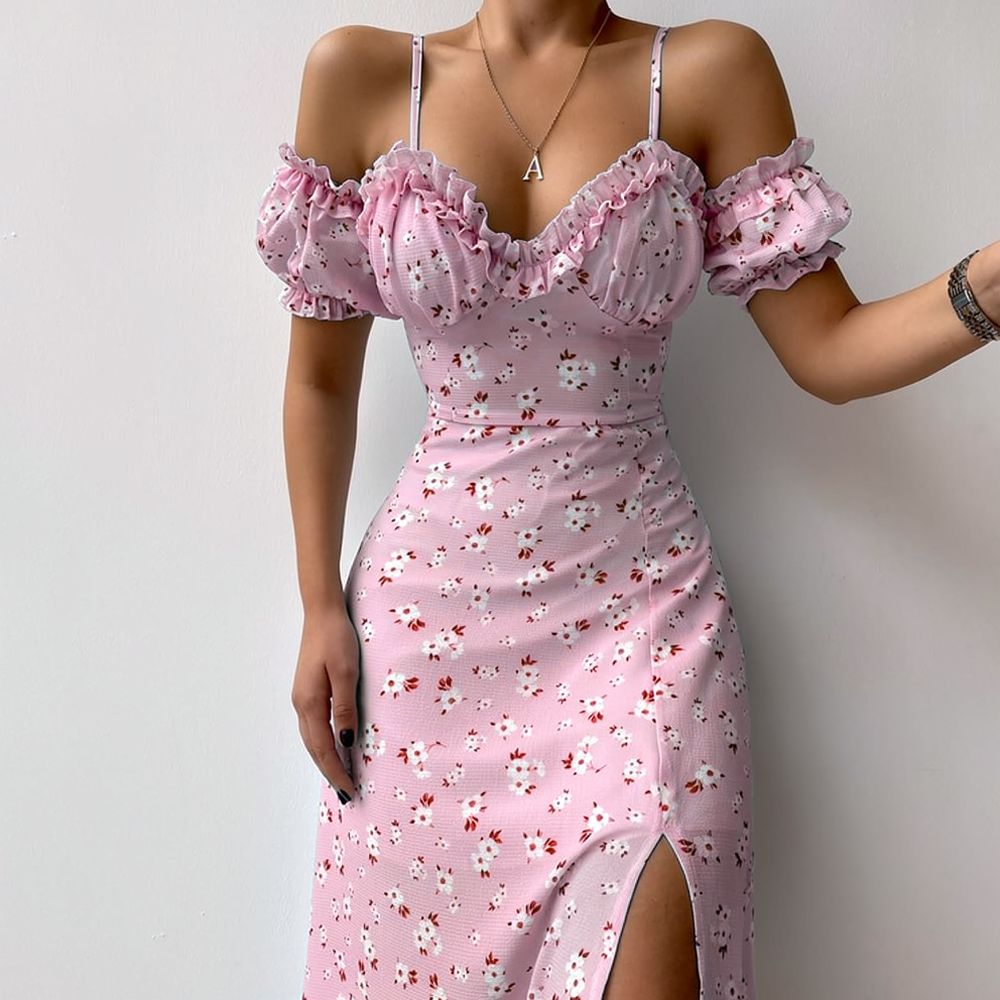 Women Summer Floral Dress Fren - French Vintage Floral Midi Dress ulasan dan harga