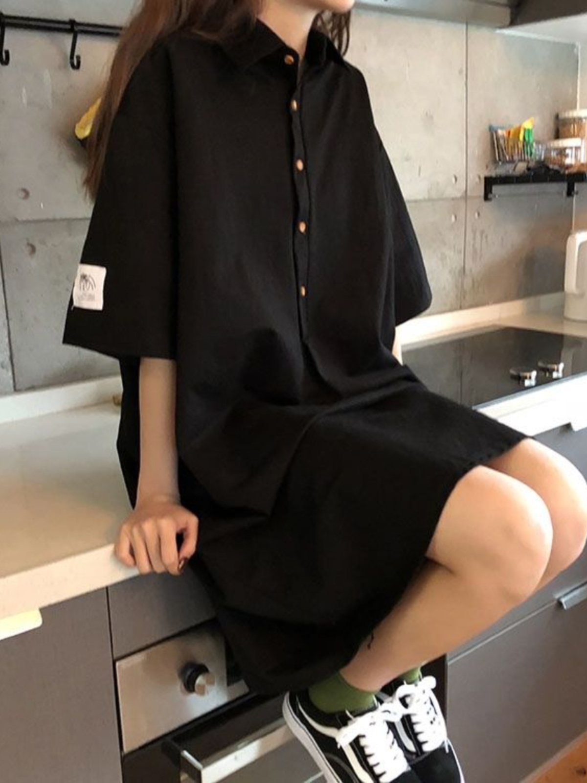 plus Size Shirt Dress Slimming - Korean Style A Line Shirt Dress ulasan dan harga