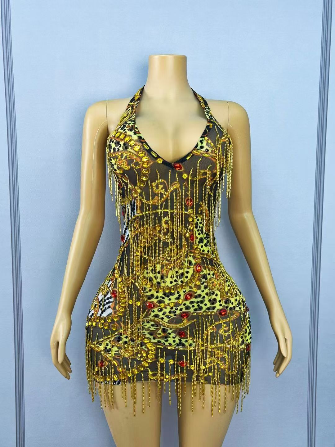 Sparkly Gold Rhinestones Chain - Sparkly Rhinestone Club Party Dress ulasan dan harga