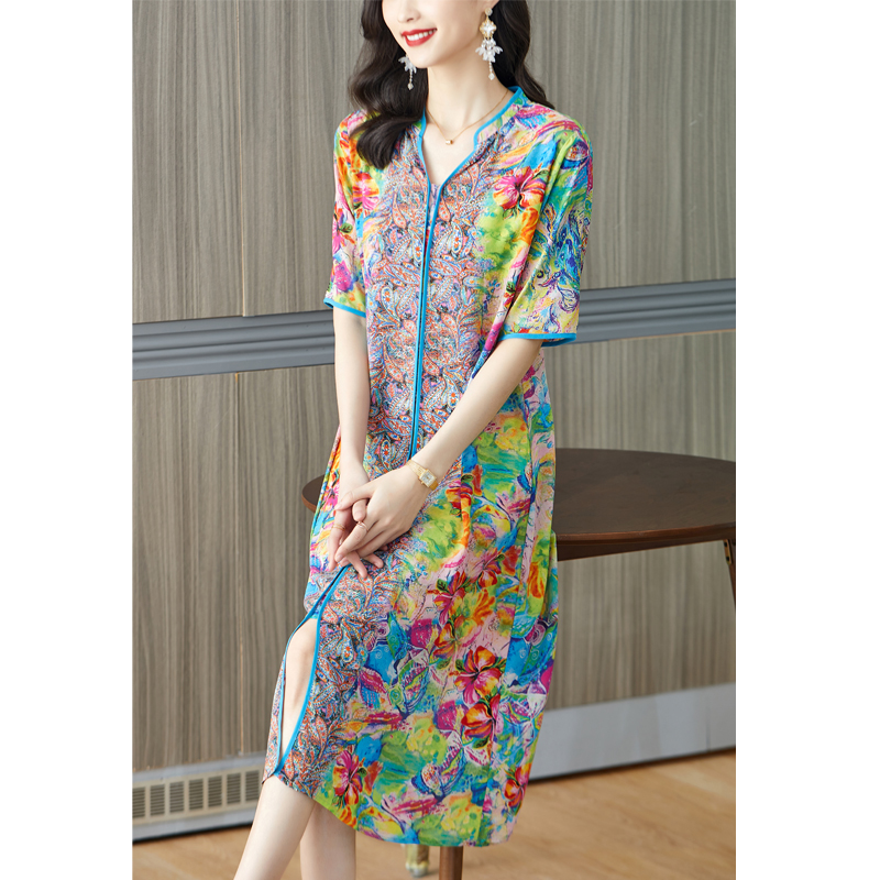 2024 New Pink Floral Mulberry  - French Vintage Floral Midi Dress ulasan dan harga