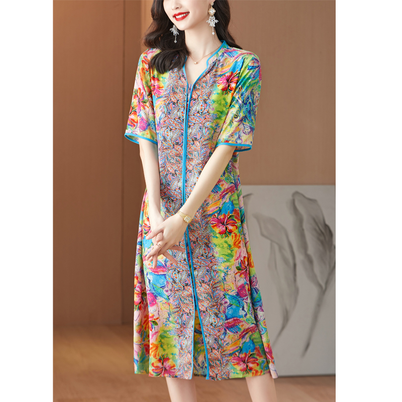 2024 New Pink Floral Mulberry  - French Vintage Floral Midi Dress ulasan dan harga