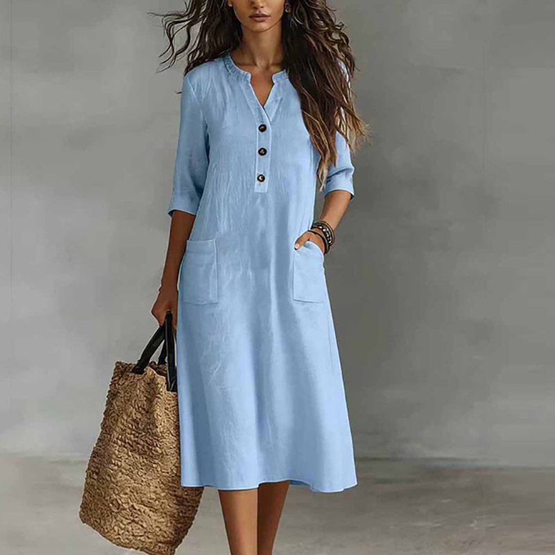 Women Casual Solid Color Half  - Boho Summer Beach Maxi Dress ulasan dan harga