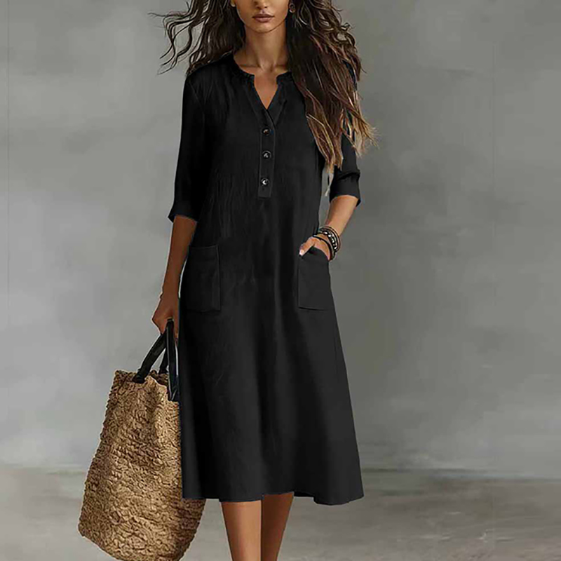 Women Casual Solid Color Half  - Boho Summer Beach Maxi Dress ulasan dan harga