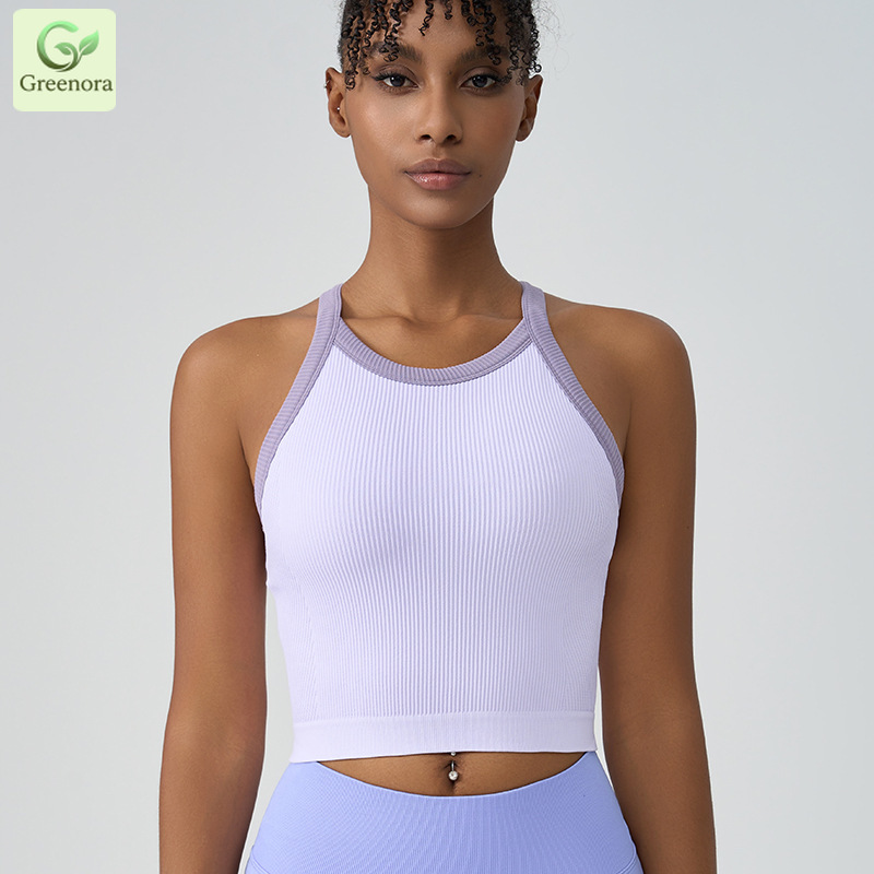Greenora Ribbed Yoga Crop Top  - Seamless Ribbed Workout Tank Top ulasan dan harga