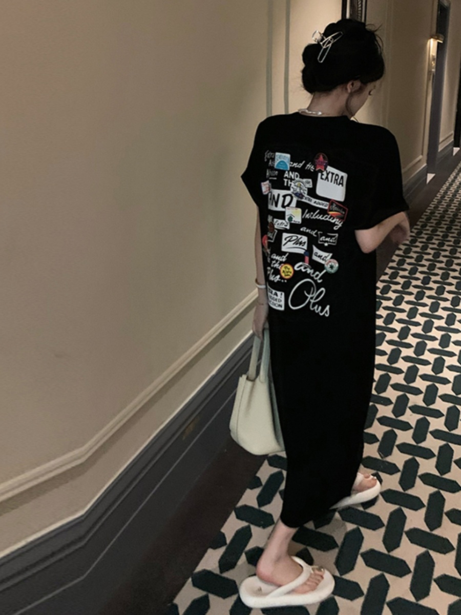 Black Short Sleeve T-Shirt Dre - Korean Style A Line Shirt Dress ulasan dan harga