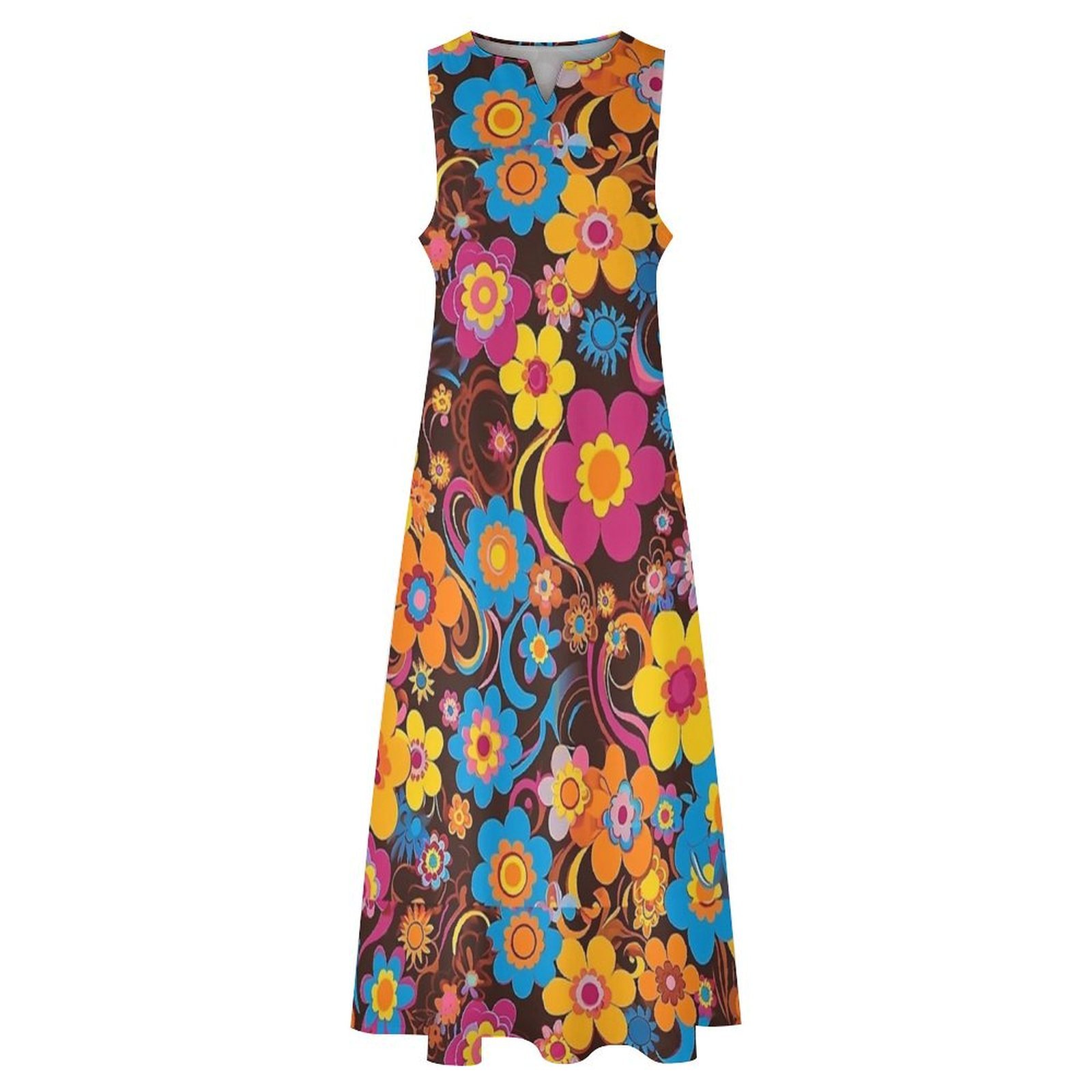 Psychedelic Bloom Groovy Flora - Boho Summer Beach Maxi Dress ulasan dan harga