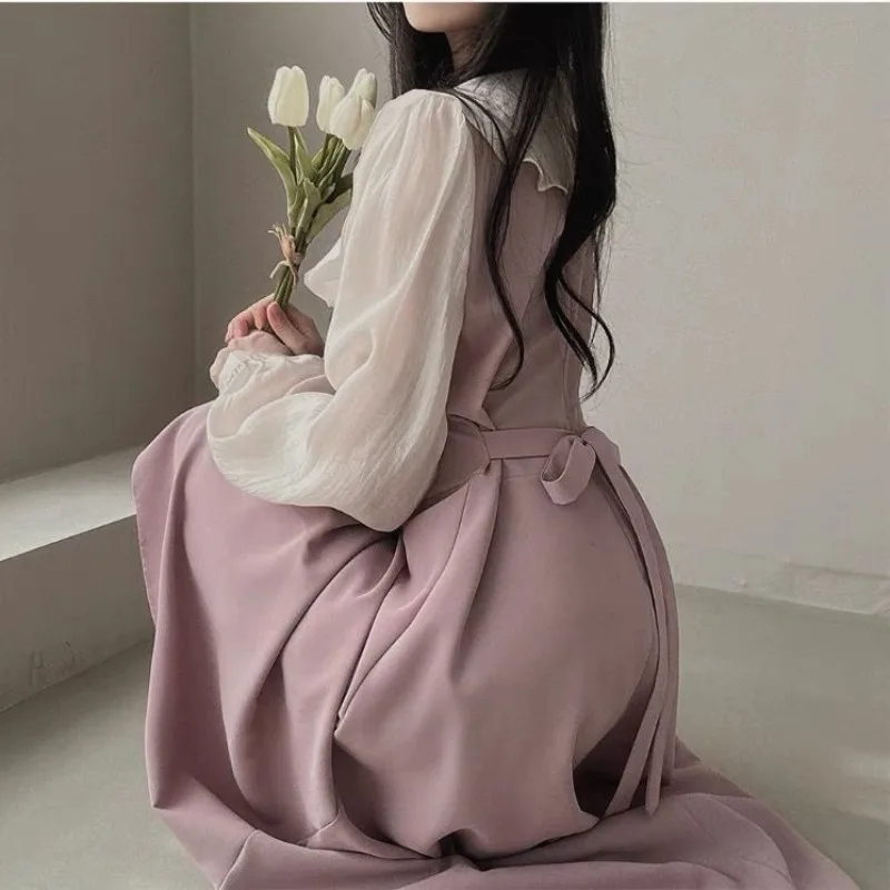 Long Sleeve Dresses Women Fren - French Vintage Floral Midi Dress ulasan dan harga