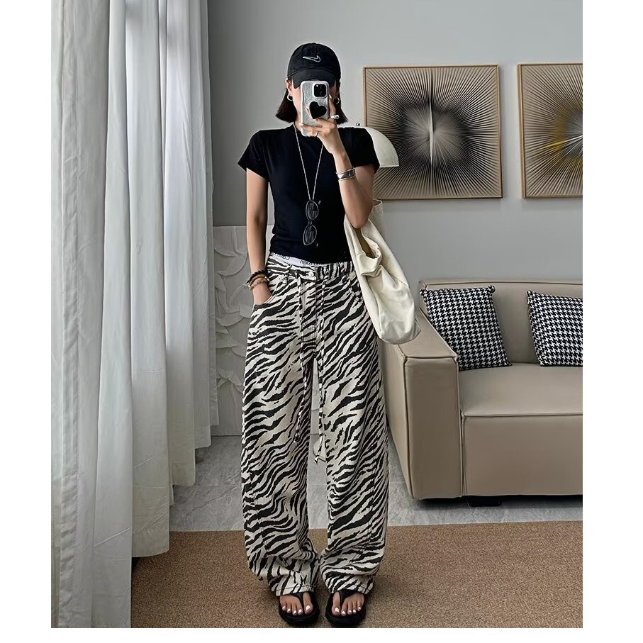 Zebra Pattern Women Jeans Vint - Jeans ulasan dan harga