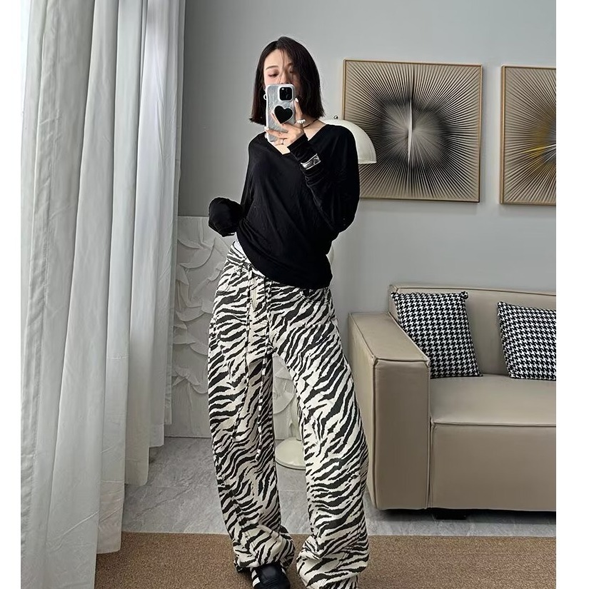 Zebra Pattern Women Jeans Vint - Jeans ulasan dan harga
